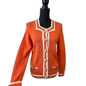 MIKE KORWIN Orange & White Button Front Cardigan Women’s Size 4